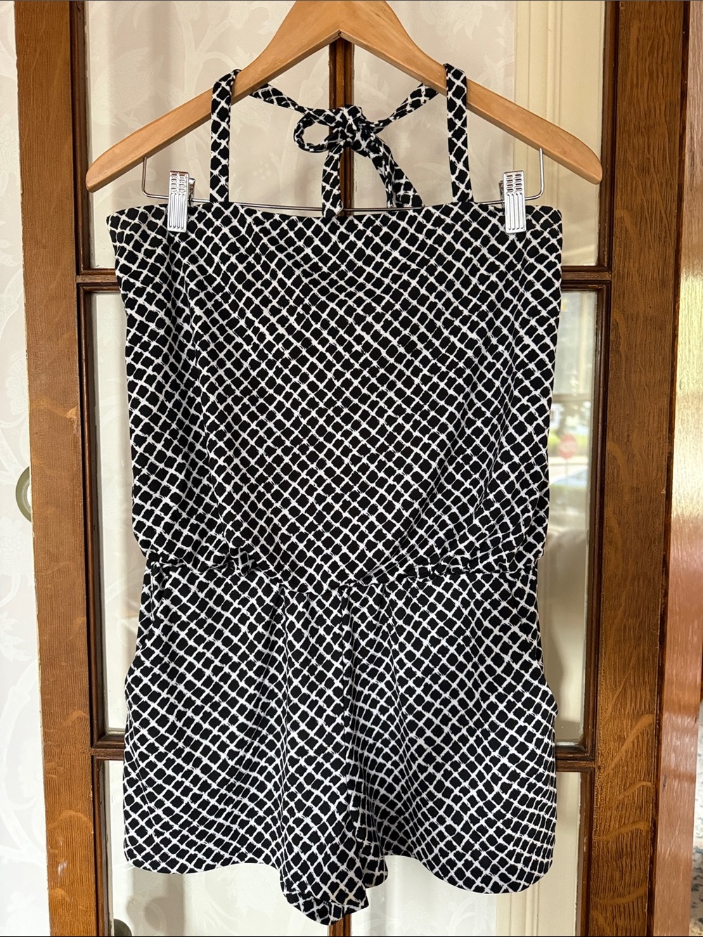 Susana Monaco Black and White Diamond-Print Romper